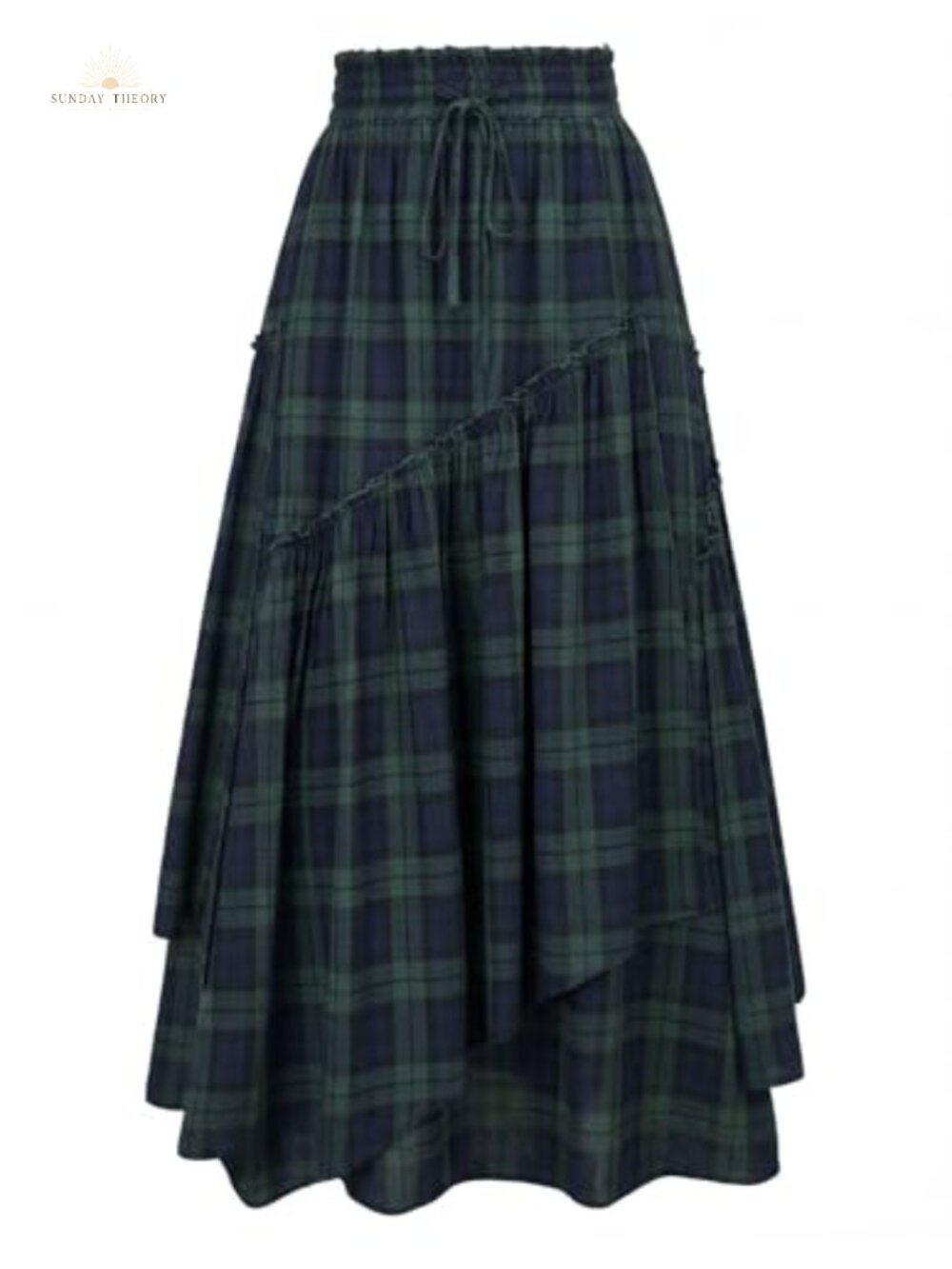Renaissance Flowy Tiered Plaid Maxi Skirt A-Line Ankle Length